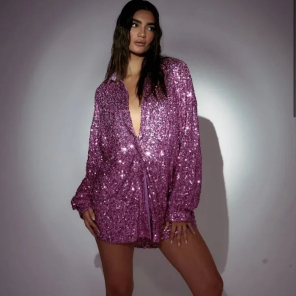 SLA The Label Orchid Ibiza Sequin Shirt Dress